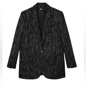The Kooples Women's Black & White Metallic Tweed Blazer NWT French 36/ U.S 4